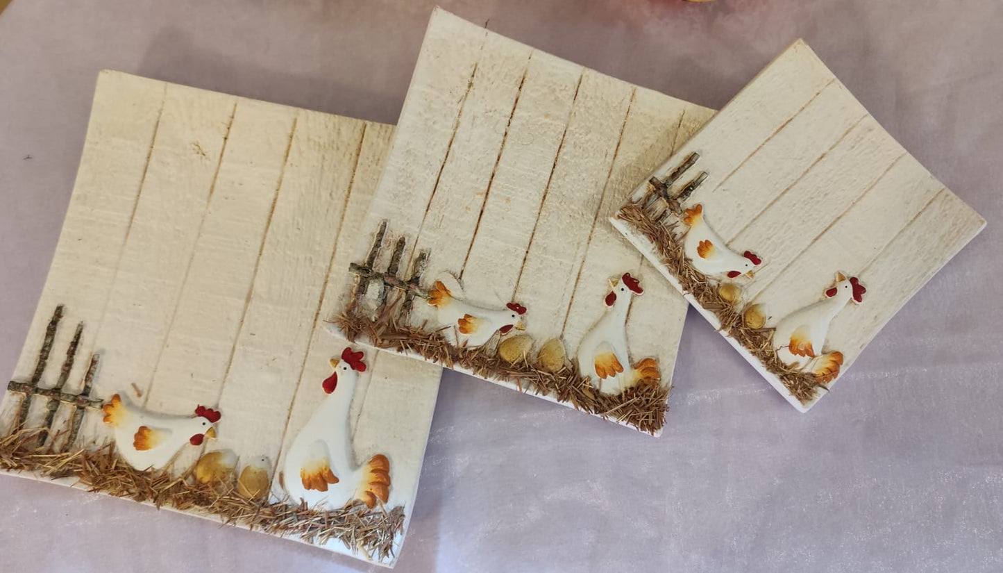 TRIS PIATTINI PORTA CIOCCOLATINI GALLINA