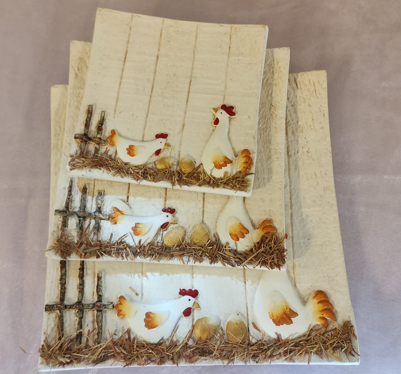 TRIS PIATTINI PORTA CIOCCOLATINI GALLINA