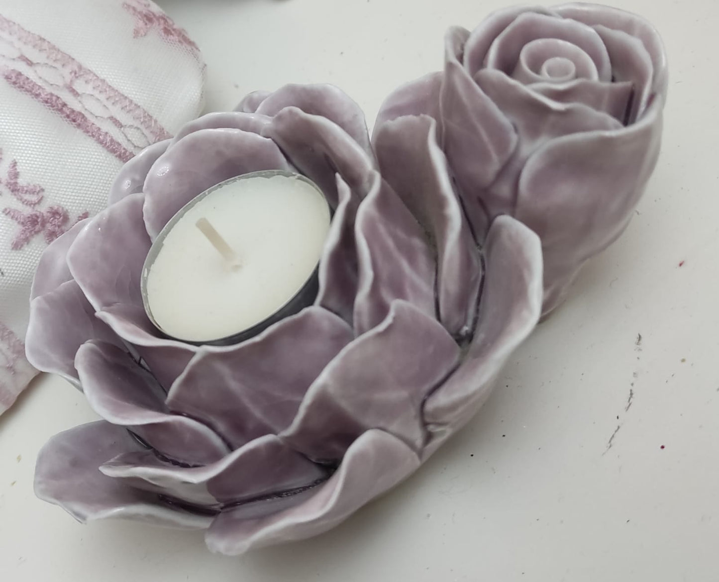PORTA CANDELA TEALIGHT FORMA ROSA - COLORE ROSA