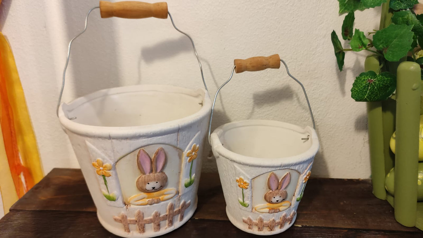 COPPIA SECCHIELLO PORTA VASO CONIGLIO
