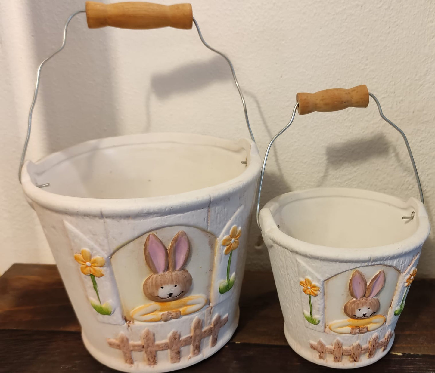 COPPIA SECCHIELLO PORTA VASO CONIGLIO