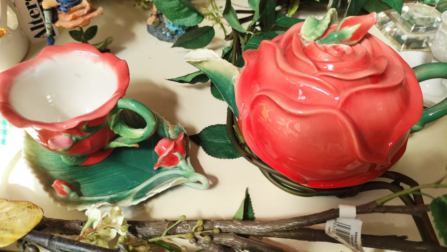 SET TEIERA E TAZZA FIORE DA COLLEZIONE _ ROSA