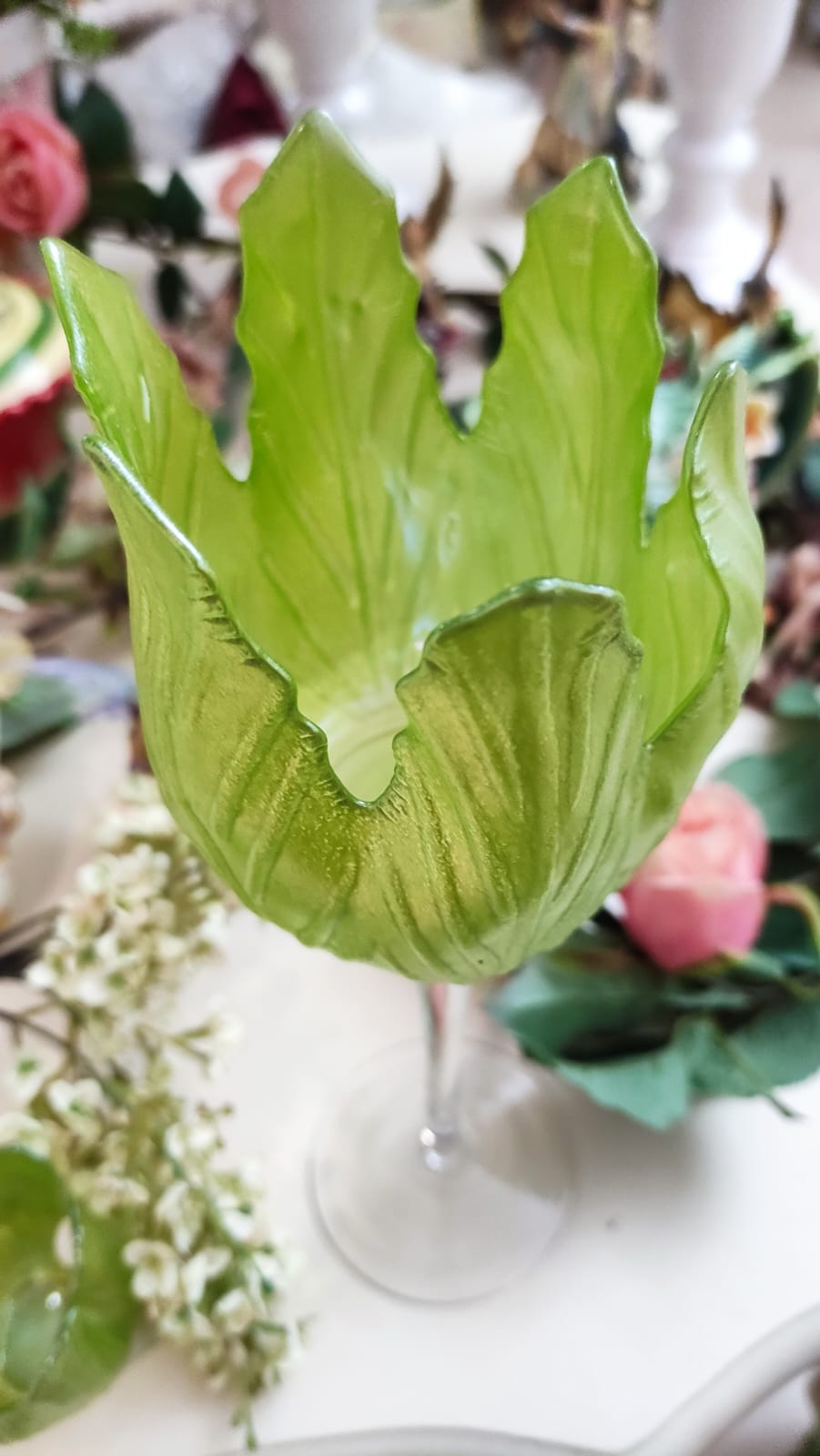 PORTA CANDELA FOGLIA VERDE