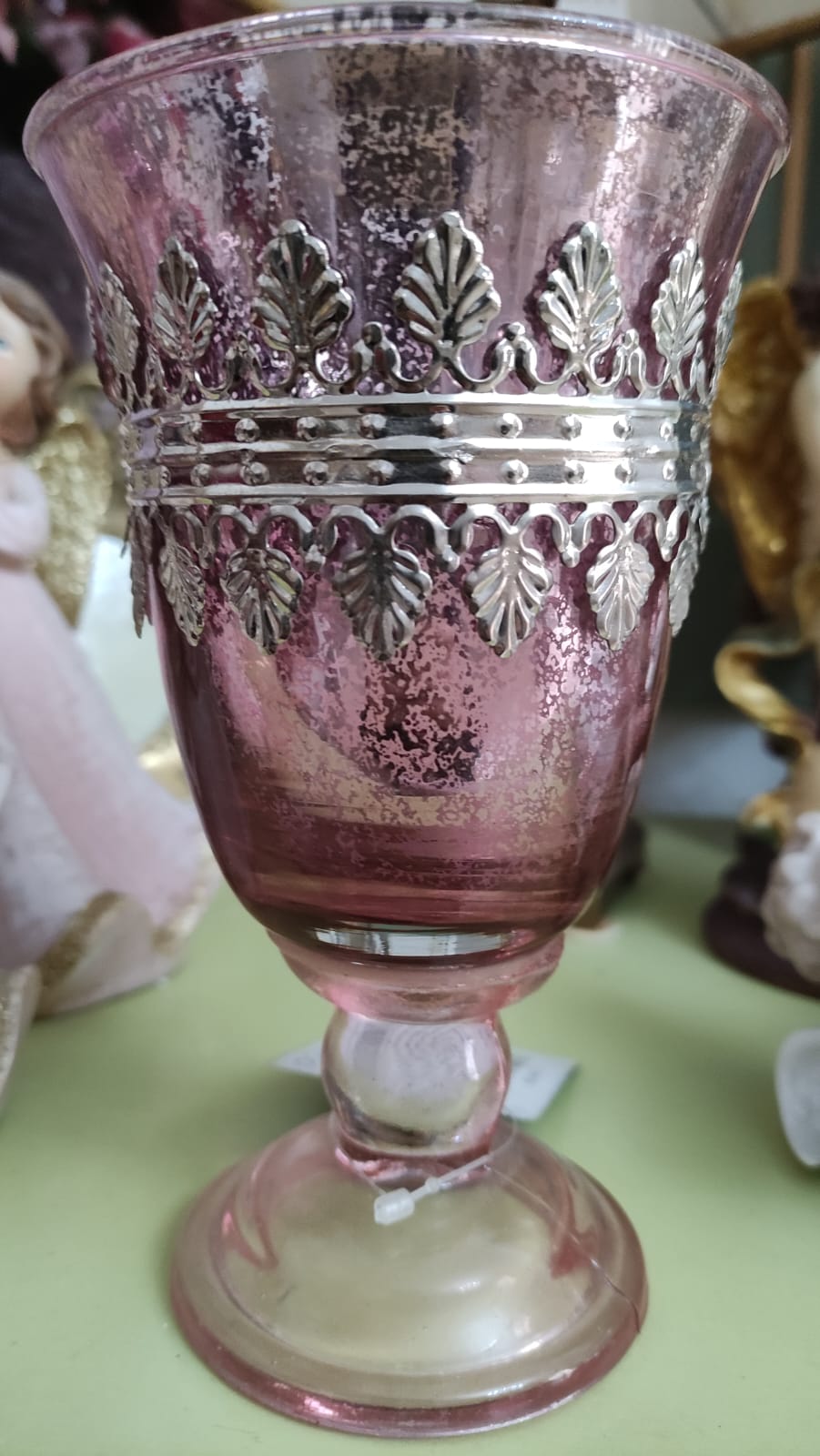 COPPA PORTA CANDELA ROSA E ARGENTO