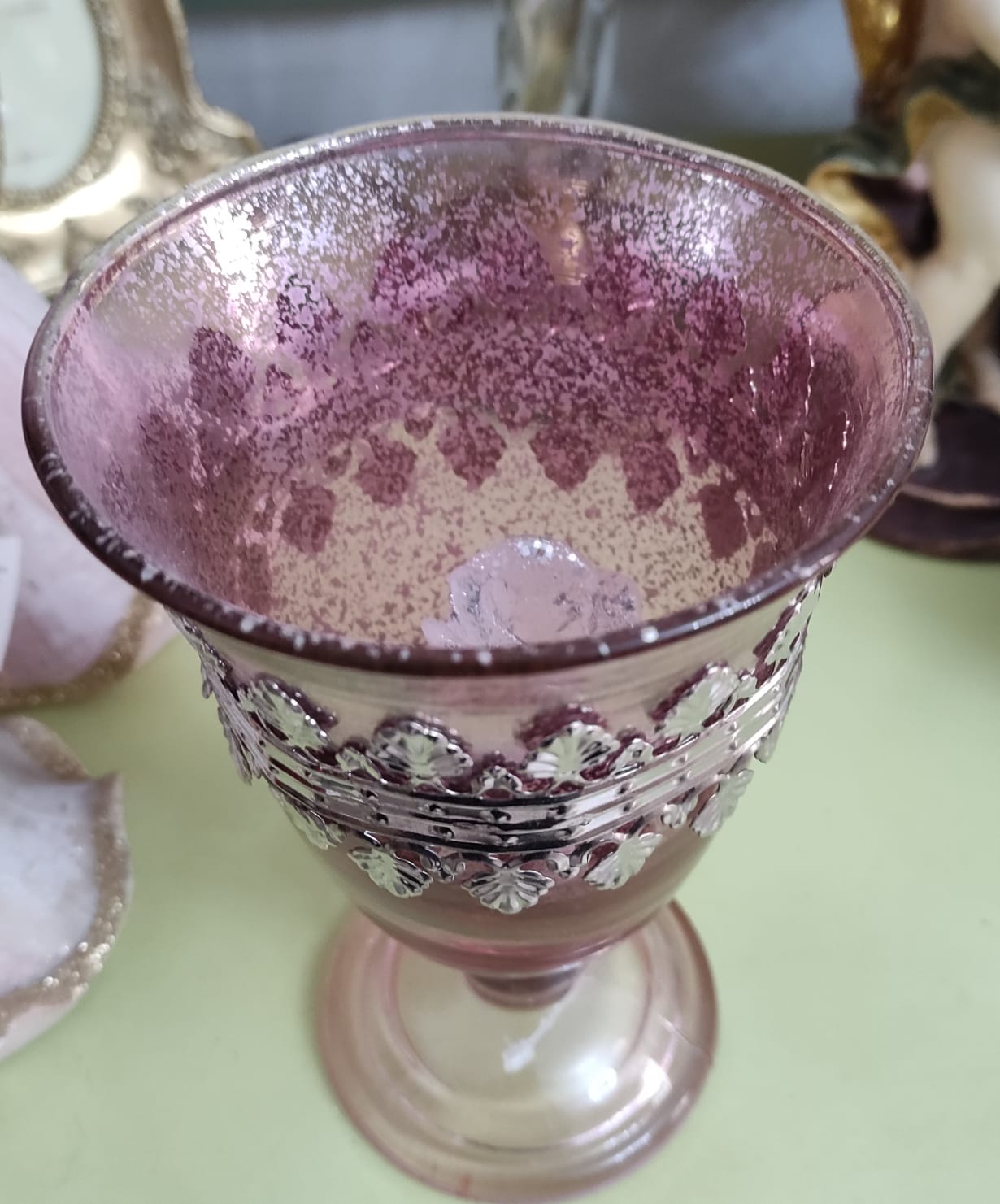 COPPA PORTA CANDELA ROSA E ARGENTO