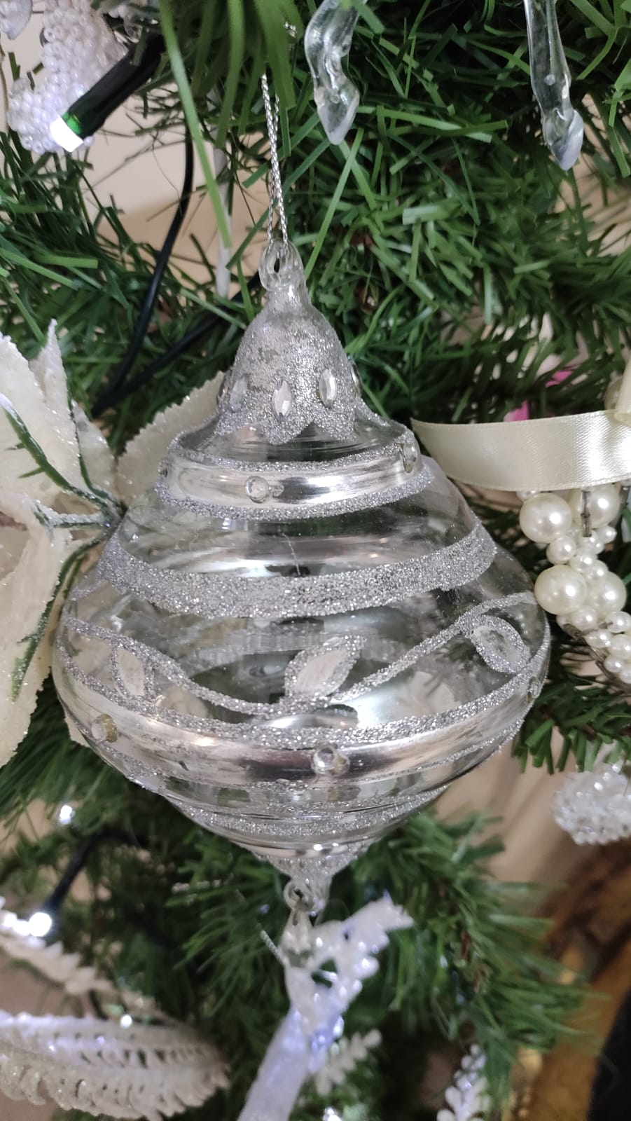 DECORAZIONE ALBERO DI NATALE VETRO E ARGENTO