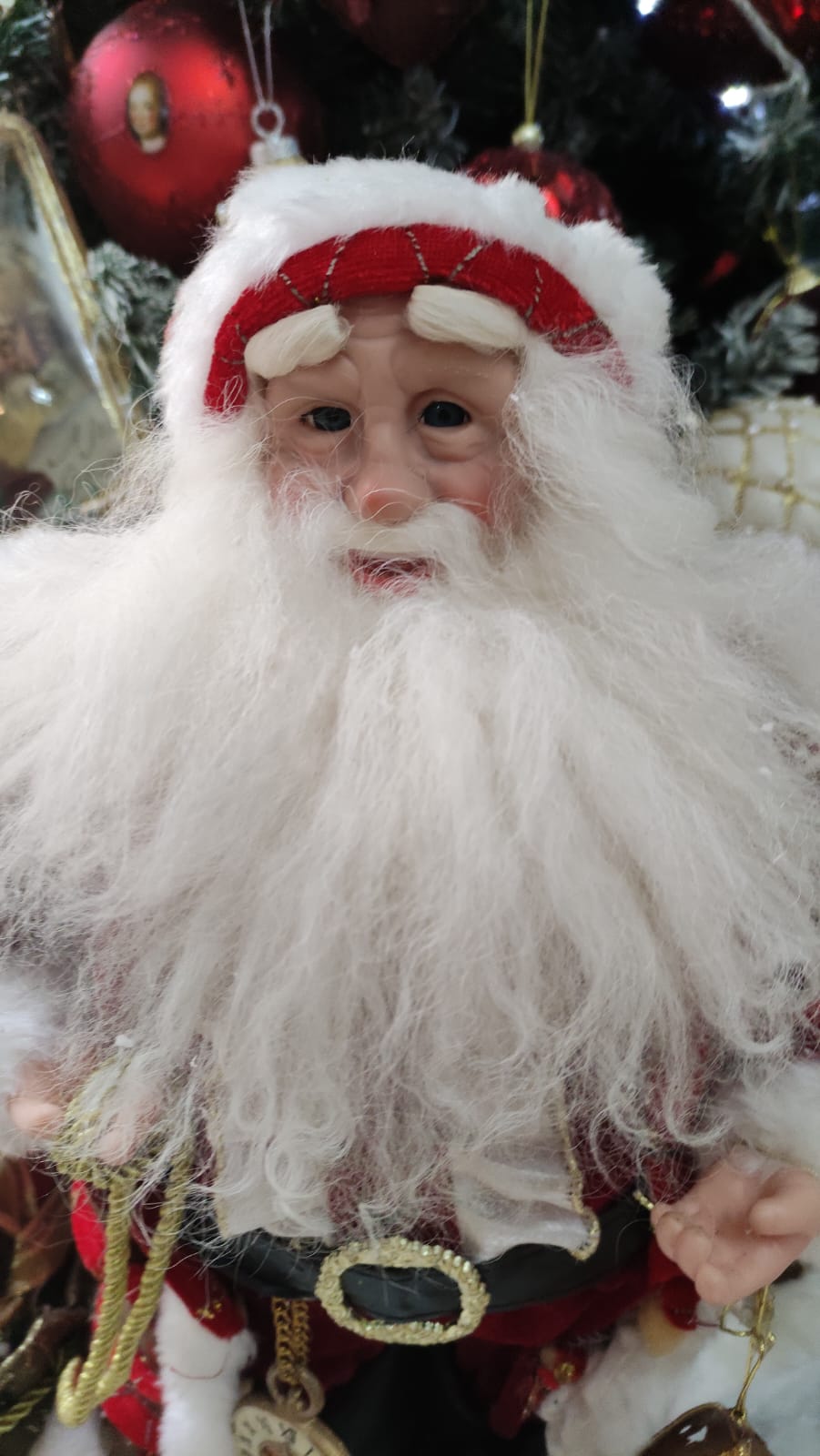 BABBO NATALE DA COLLEZIONE IN VELLUTO ROSSO CON LANTERNA