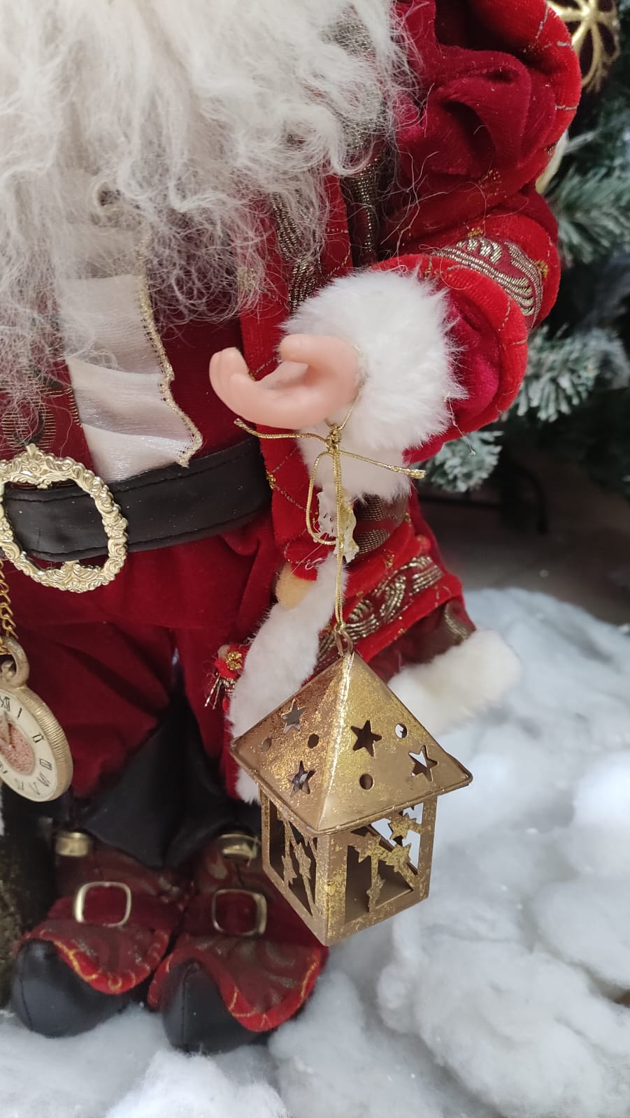BABBO NATALE DA COLLEZIONE IN VELLUTO ROSSO CON LANTERNA