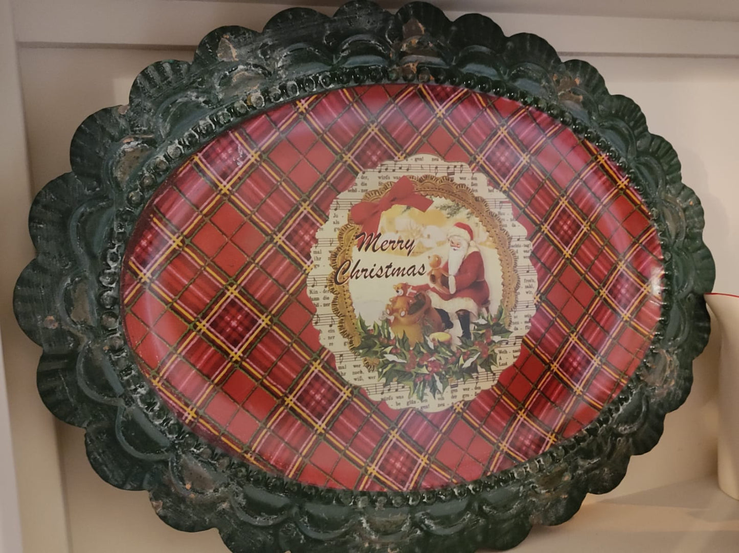VASSOIO NATALIZIO LATTA CON DECORO TARTAN