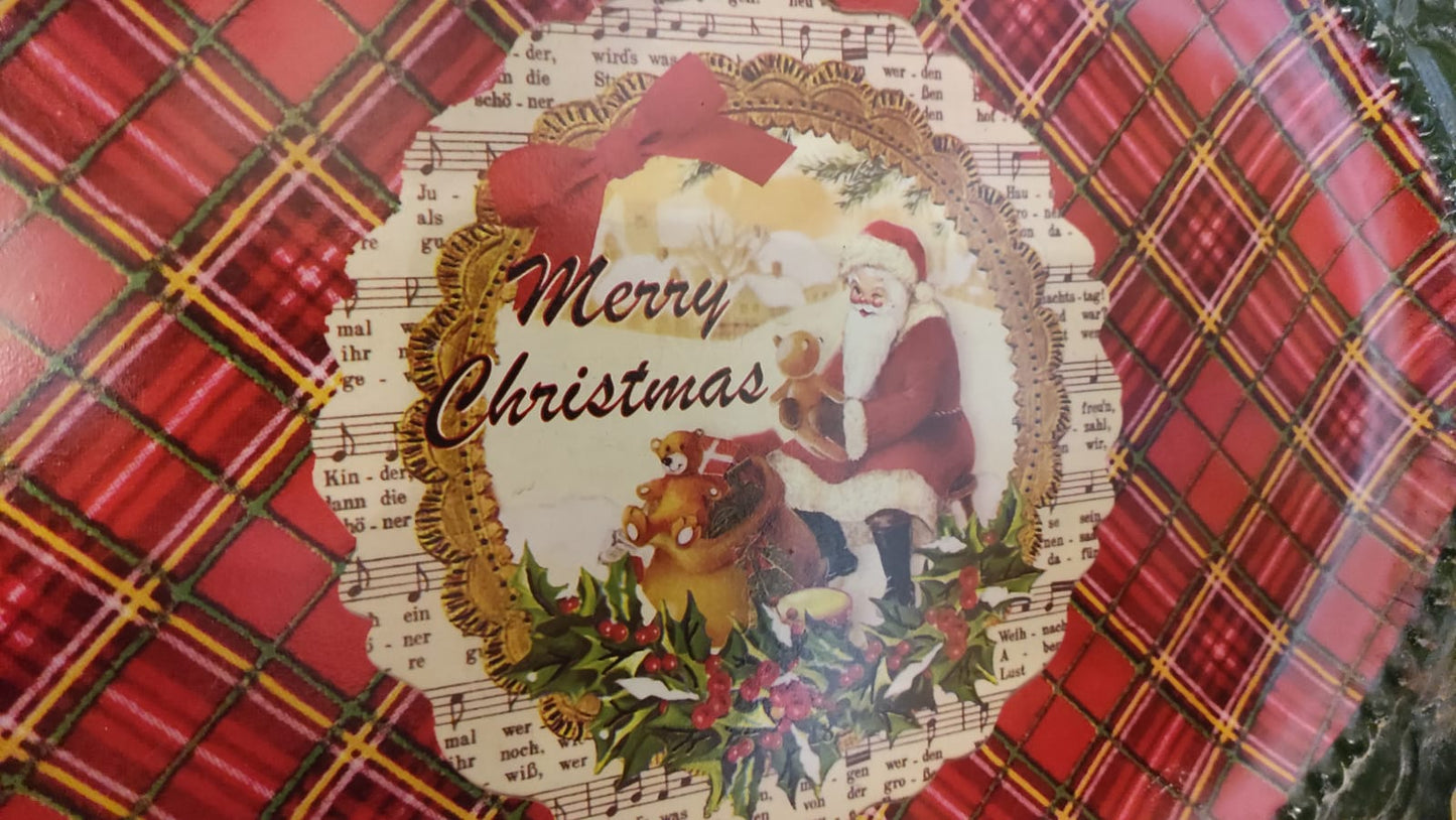 VASSOIO NATALIZIO LATTA CON DECORO TARTAN