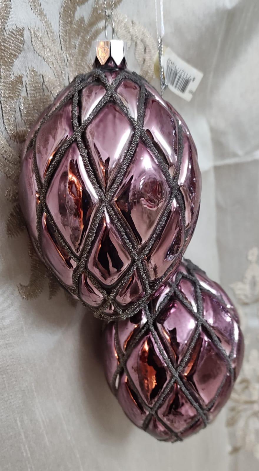 DECORAZIONE PER ALBERO DI NATALE ROSA CON GLITTER