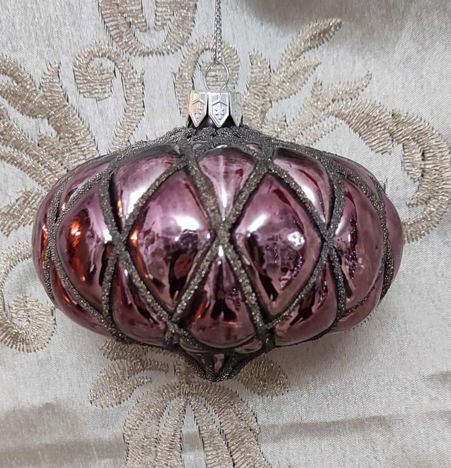 SFERA VETRO ROSA CON GLITTER ALBERO DI NATALE