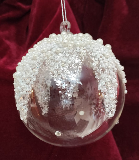 SFERA VETRO CON PERLE ALBERO DI NATALE