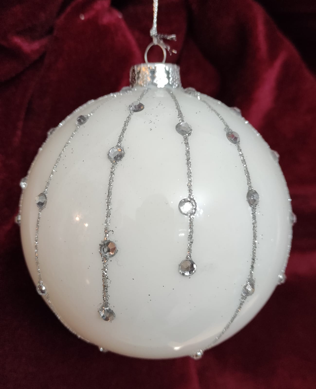DECORAZIONE SFERA BIANCA ALBERO DI NATALE