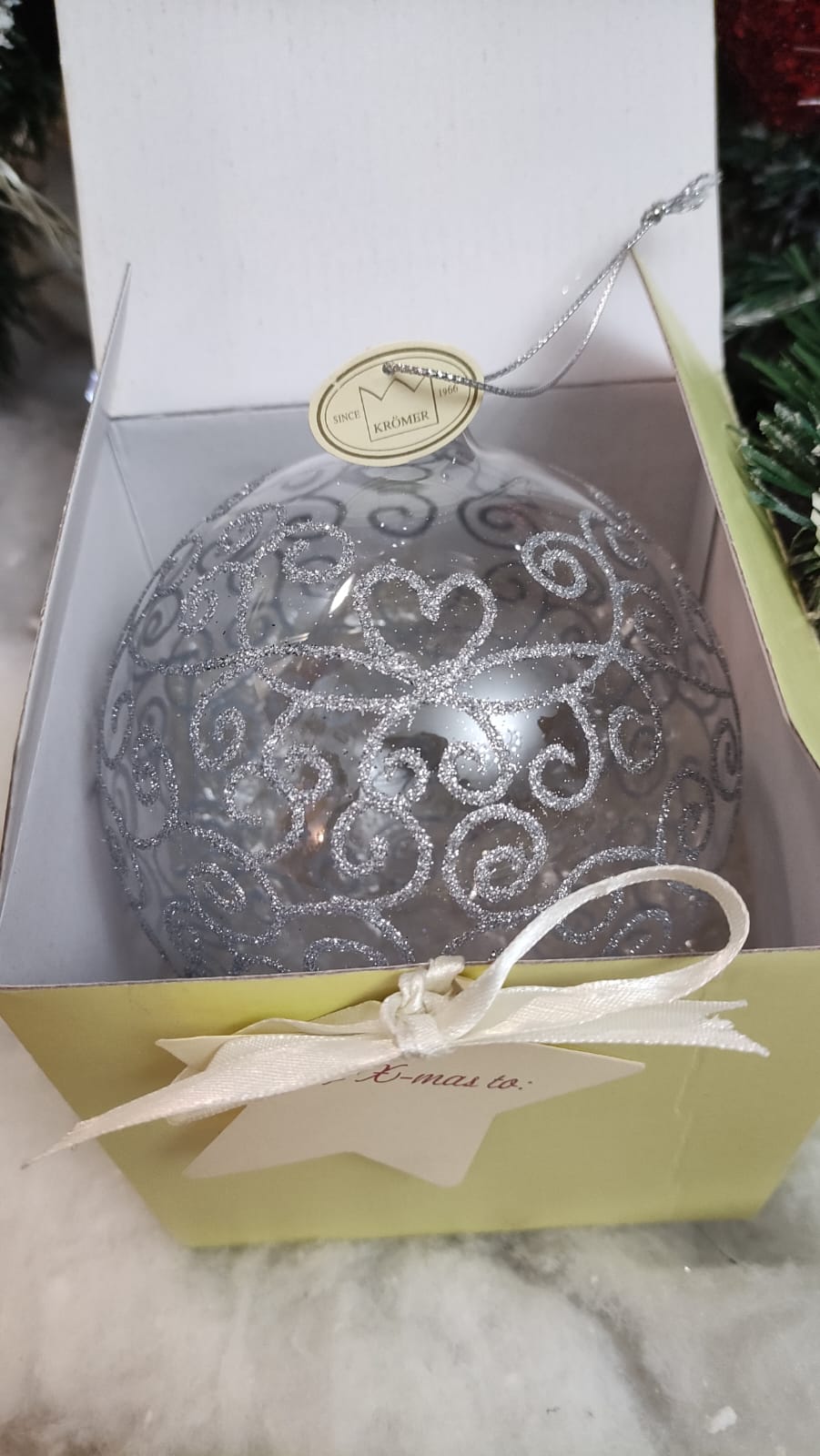 DECORAZIONE SFERA VETRO ALBERO DI NATALE ARGENTO