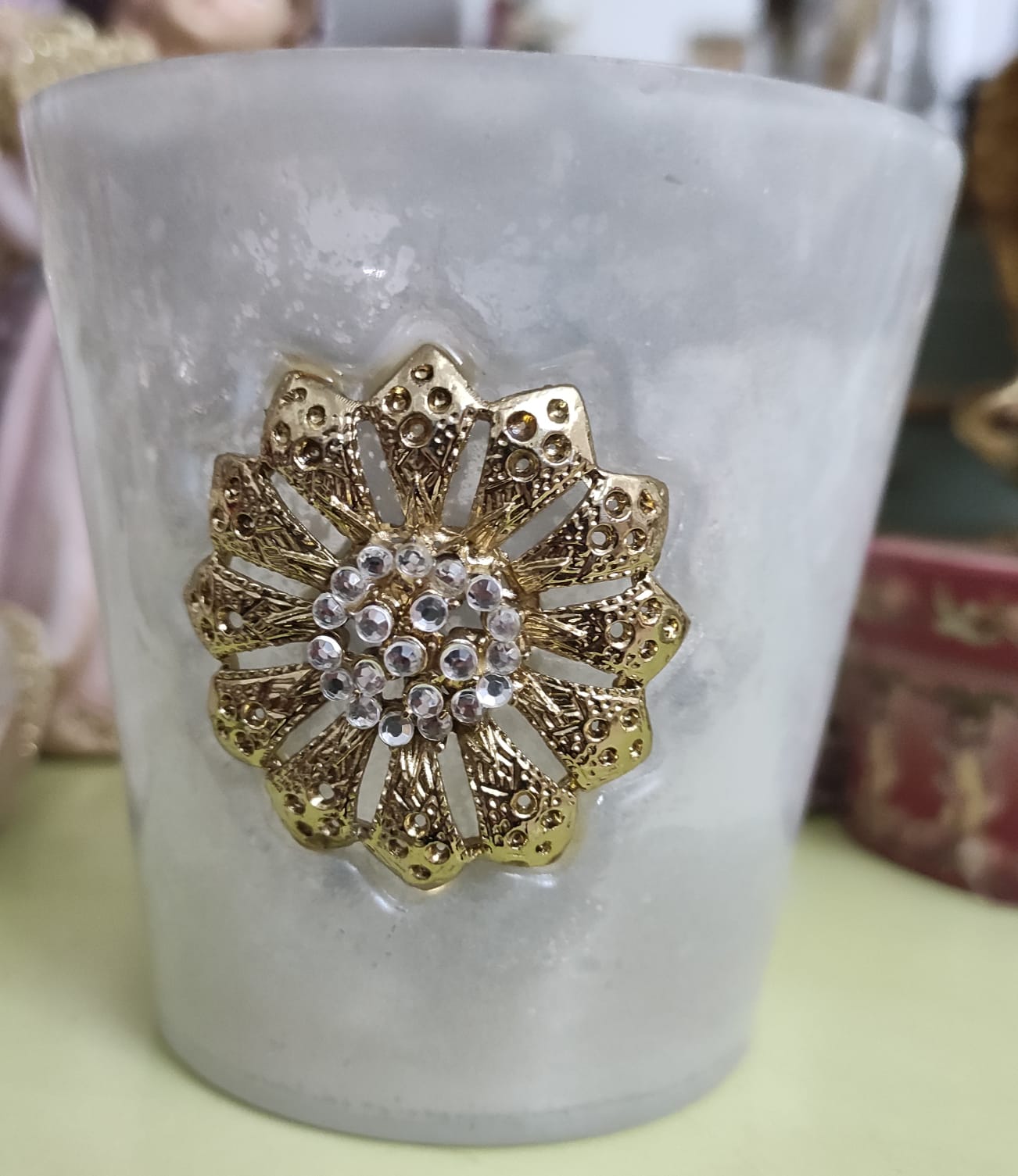 BICCHIERE PORTA CANDELA BIANCO E ORO