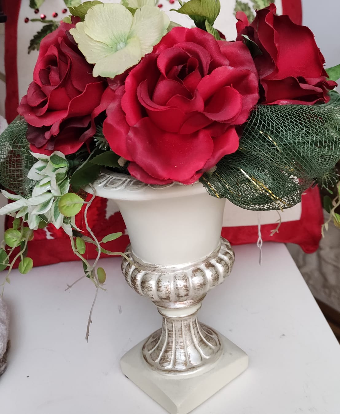 COMPOSIZIONE FIORI ROSSI CON VASO