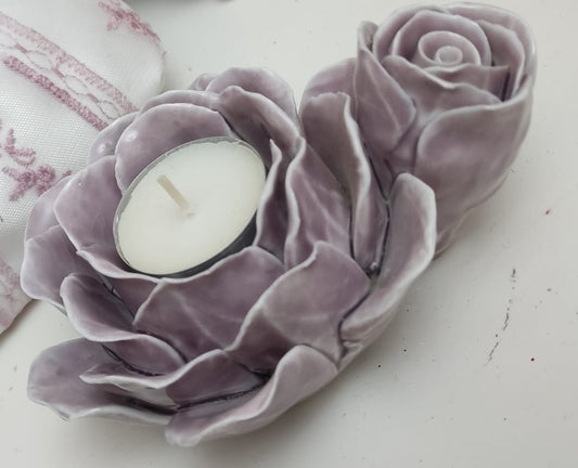 PORTA TEALIGHT FORMA ROSA VIOLA