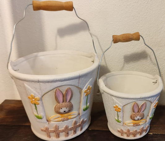 COPPIA SECCHIELLO PORTA VASO CONIGLIO