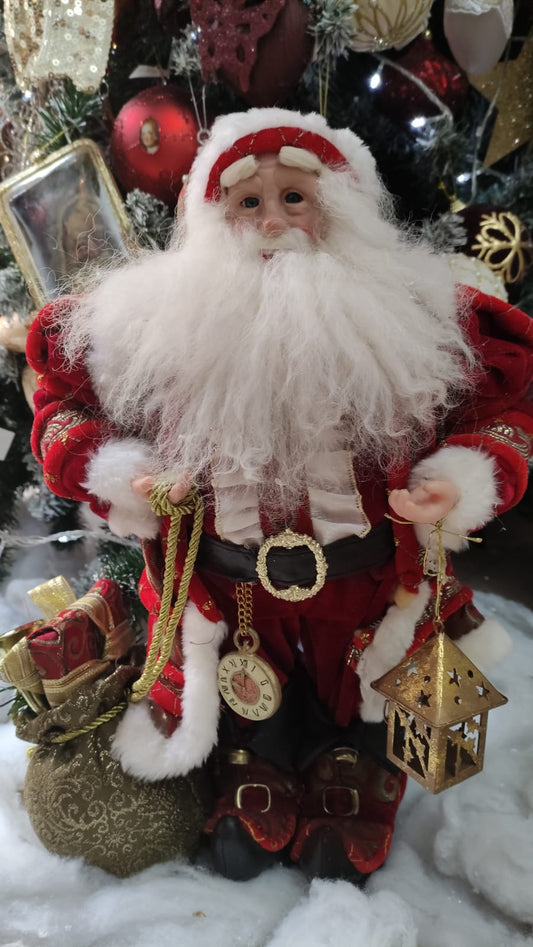 BABBO NATALE DA COLLEZIONE IN VELLUTO ROSSO CON LANTERNA