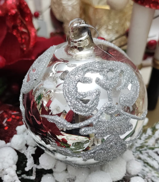 PALLINA DI NATALE ARGENTO CON GLITTER