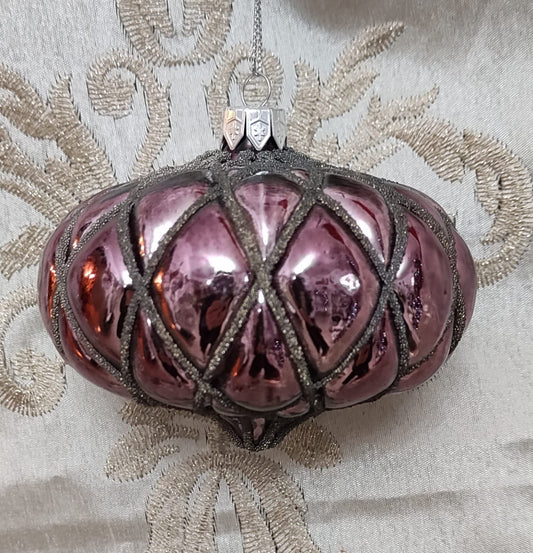 SFERA VETRO ROSA CON GLITTER ALBERO DI NATALE