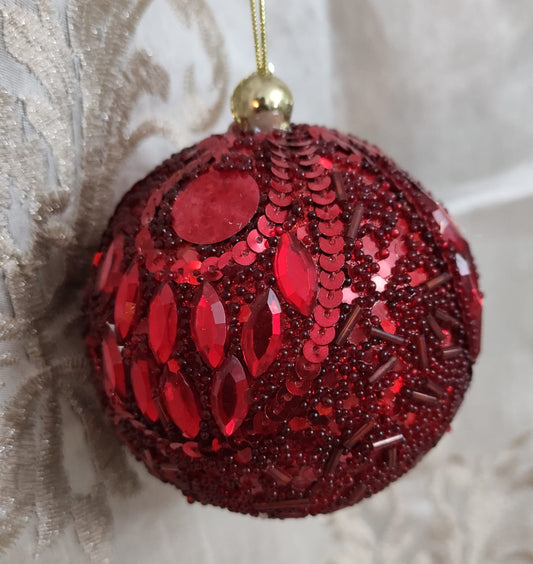 DECORAZIONE ALBERO DI NATALE CON PAILLETTES ROSSE SFERA